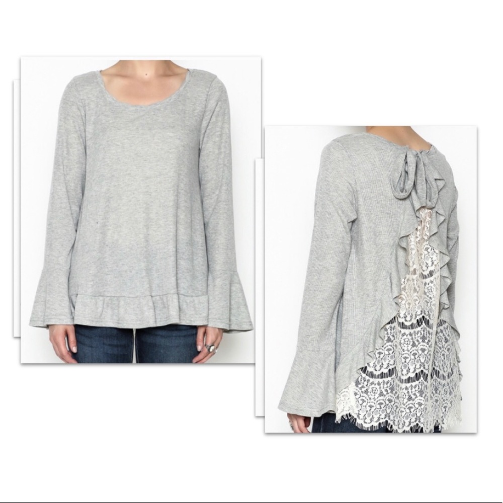 Umgee Ruffle Hem Lace Tie Back Top